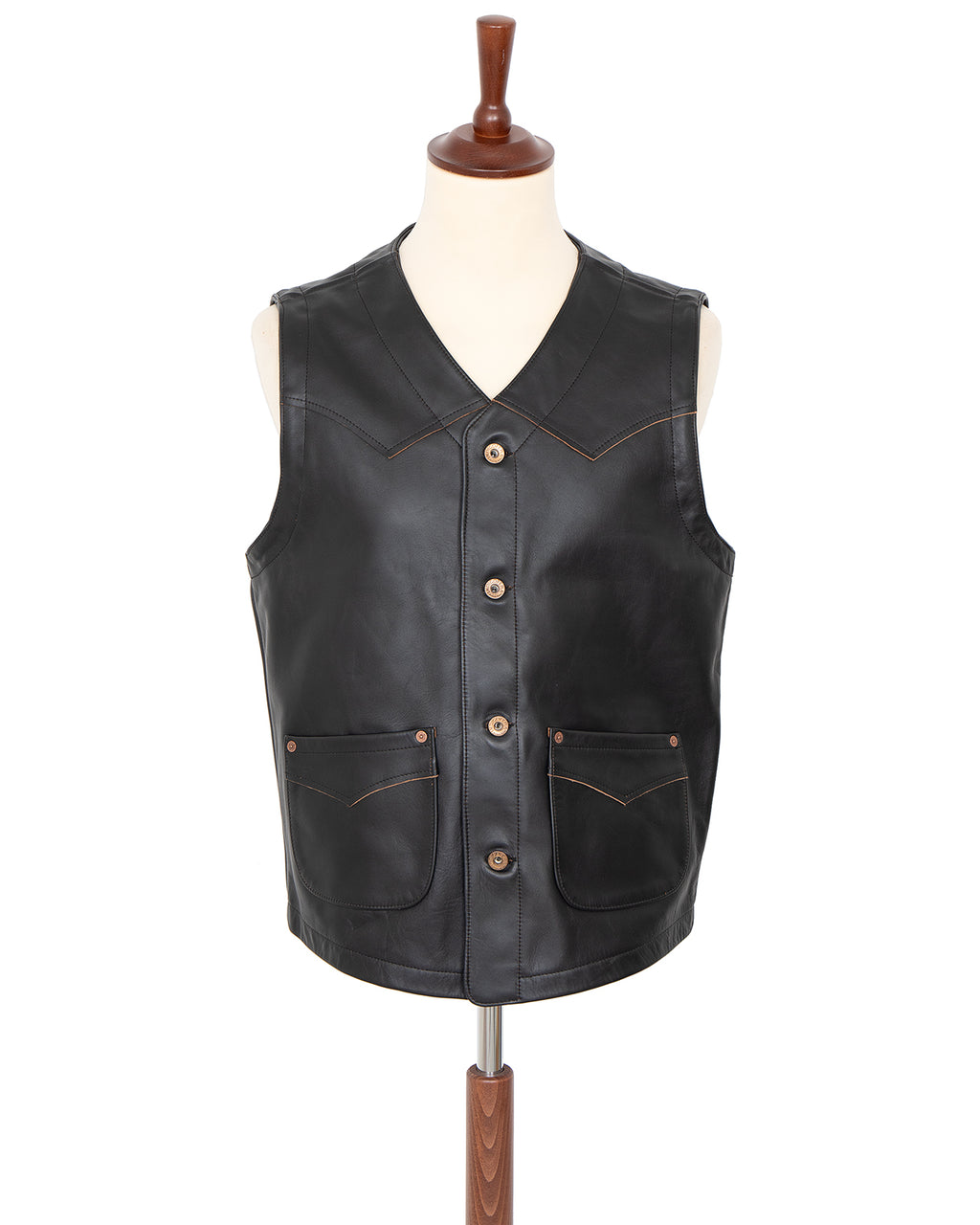 Indigofera Monroe Leather Vest, Black Tea Core