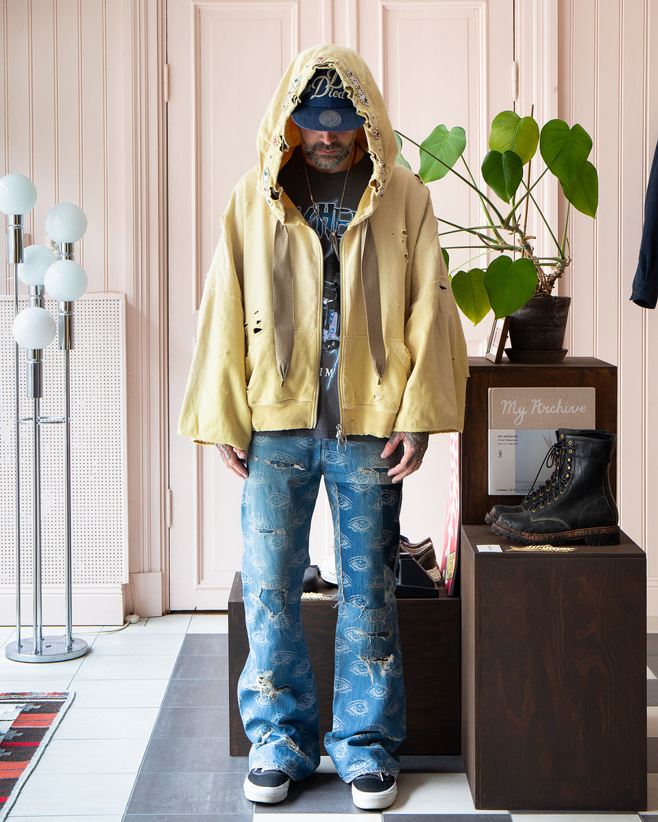 Kapital Sweat Knit Thriller Damaged Devil Hoodie Blouson, Studs