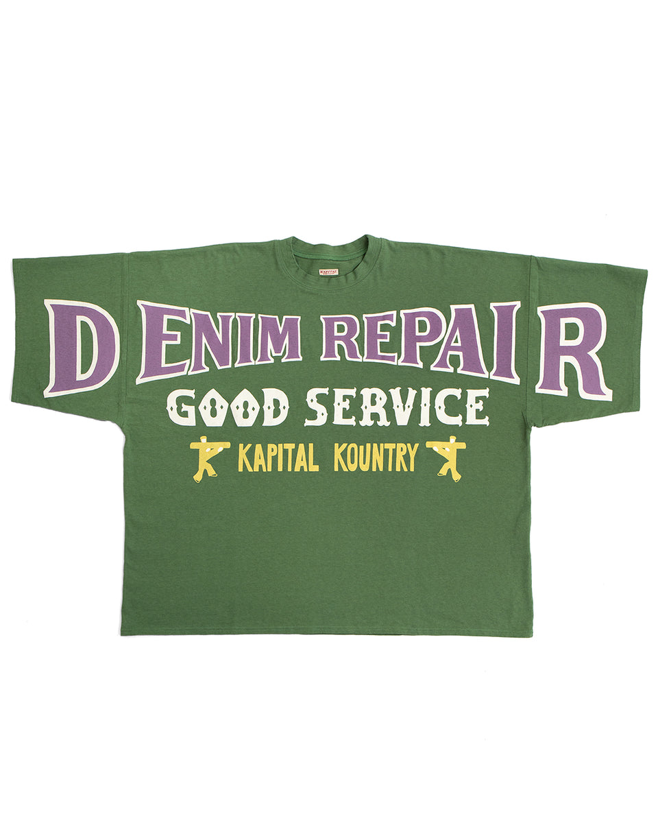 kapital Tシャツ Kapital Jersey Huge T-Shirt, Denim Repair, Green – Pancho And