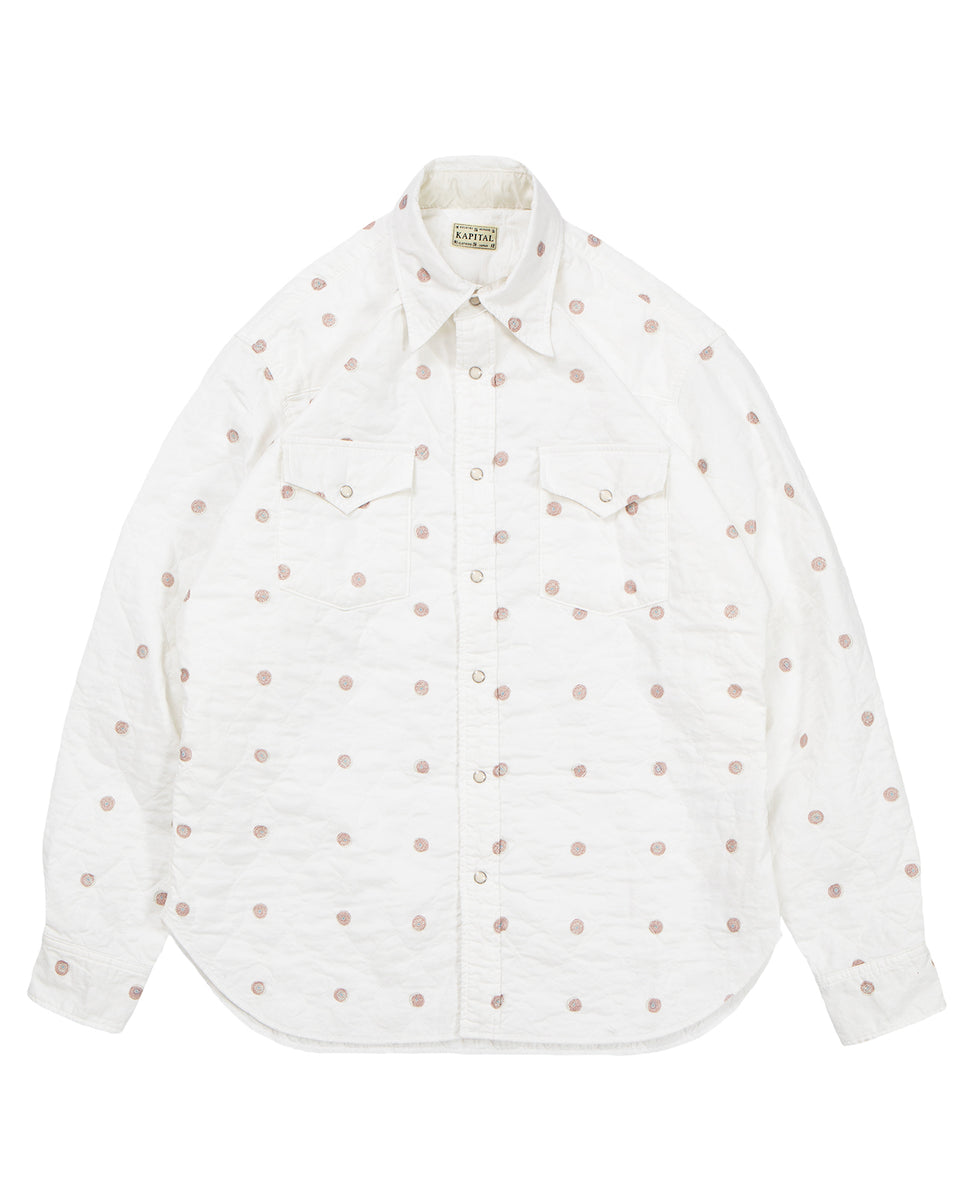 Kapital Cotton Quilting Mamemon Husky Western Shirt, White