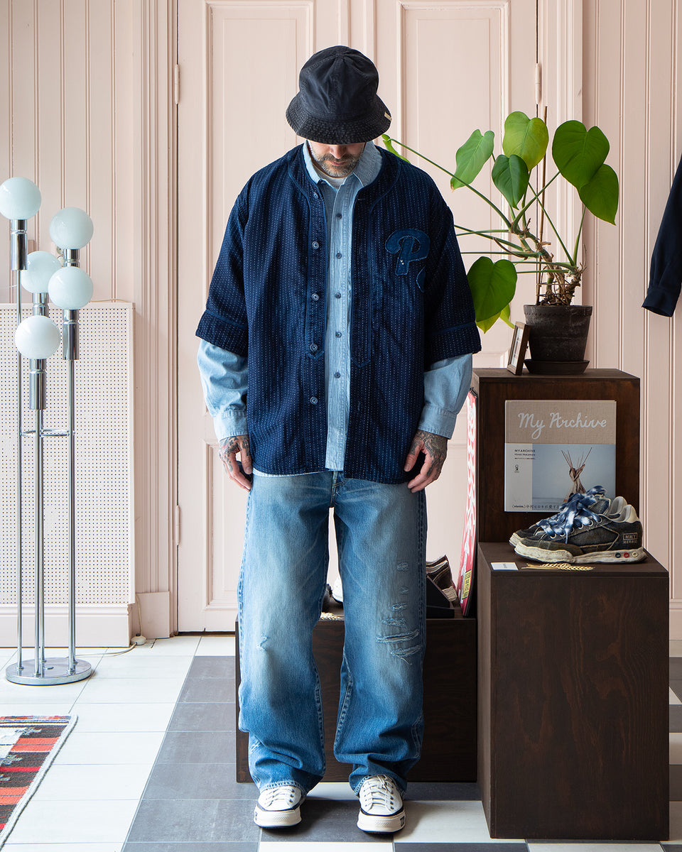 トップス Porter Classic LINEN BASEBALL SHIRT NAVY Porter Classic LINEN BASEBALL SHIRT NAVY メンズ