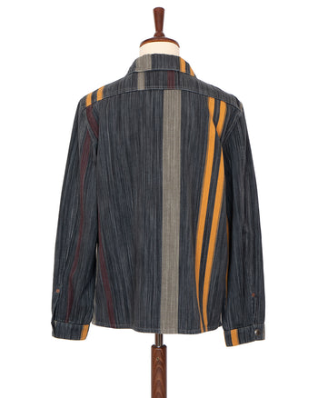 Indigofera Conway Jacket, Cotton / Wool Stripe, Grey / Wine / Orange