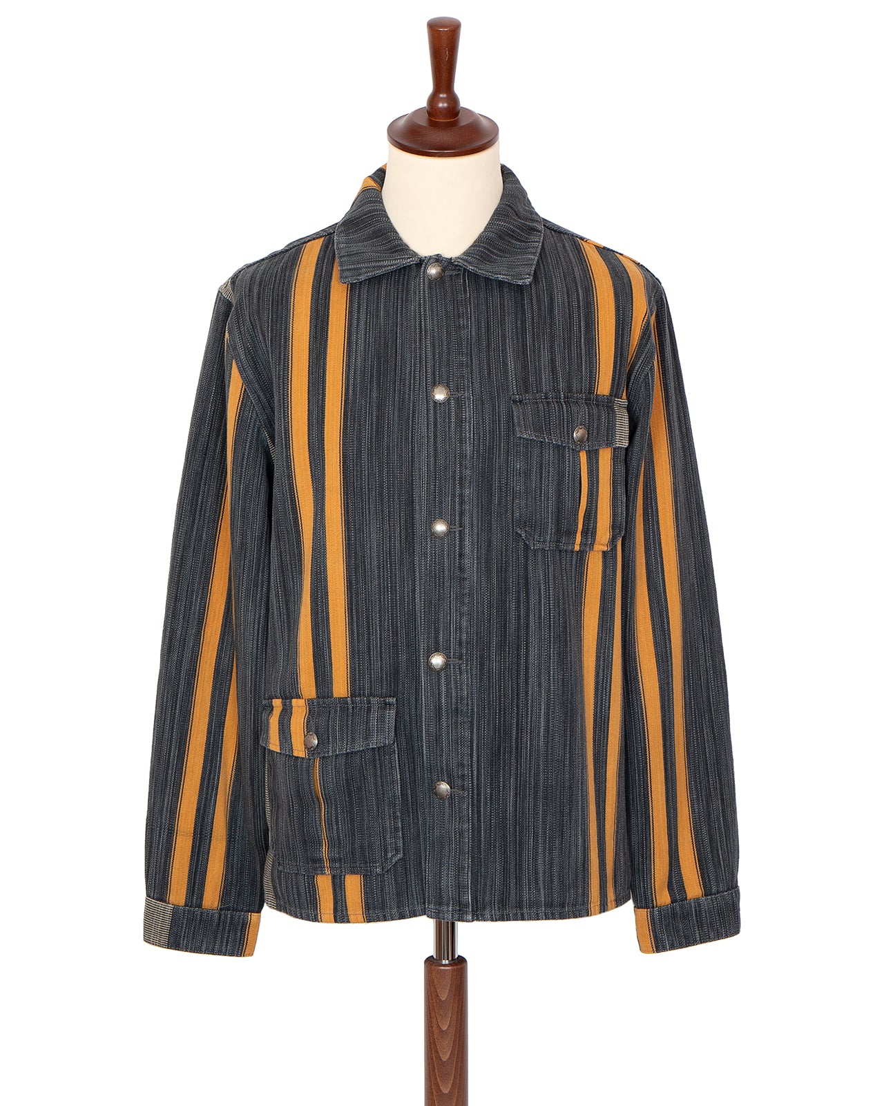 Indigofera Conway Jacket, Cotton / Wool Stripe, Grey / Wine / Orange