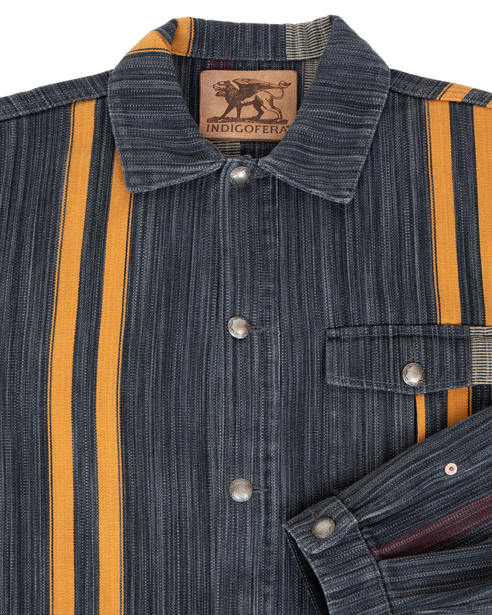 Indigofera Conway Jacket, Cotton / Wool Stripe, Grey / Wine / Orange