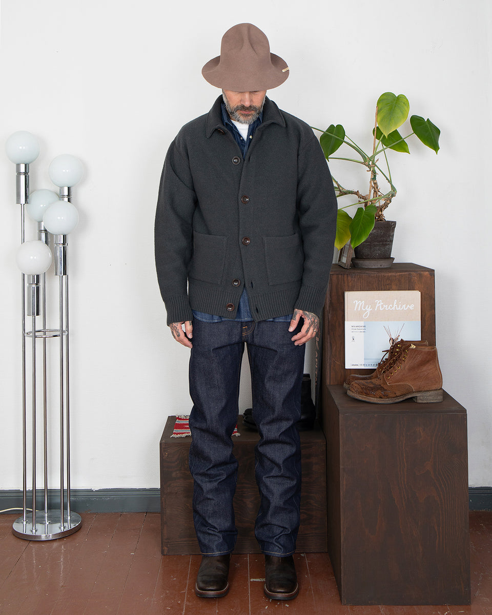 Indigofera Brewster Wool Cardigan, Dark Grey