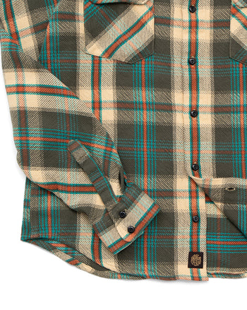 Indigofera Bryson Shirt, Flannel Check, Charcoal / Beige / Turquoise / Rust