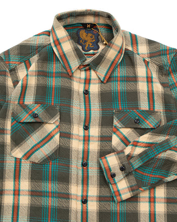 Indigofera Bryson Shirt, Flannel Check, Charcoal / Beige / Turquoise / Rust