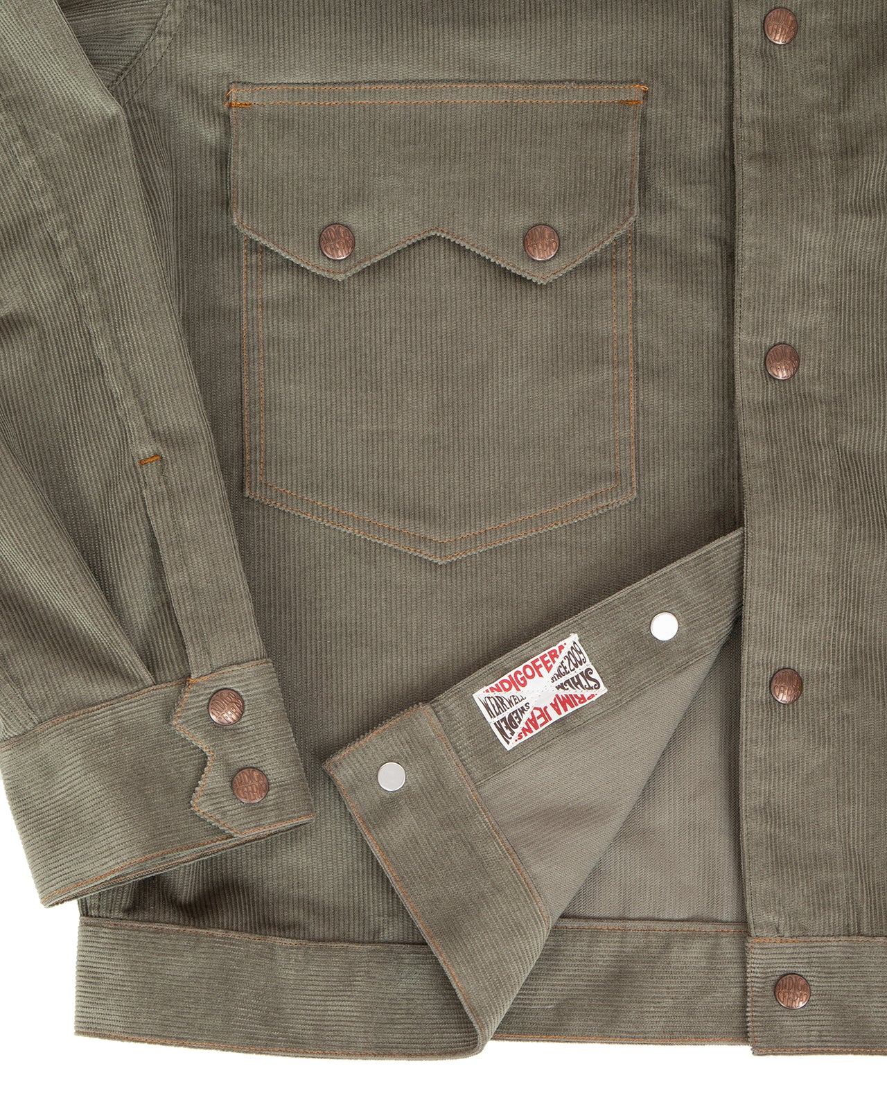 Indigofera Cooper Shirt, 13W Corduroy, Stone Green