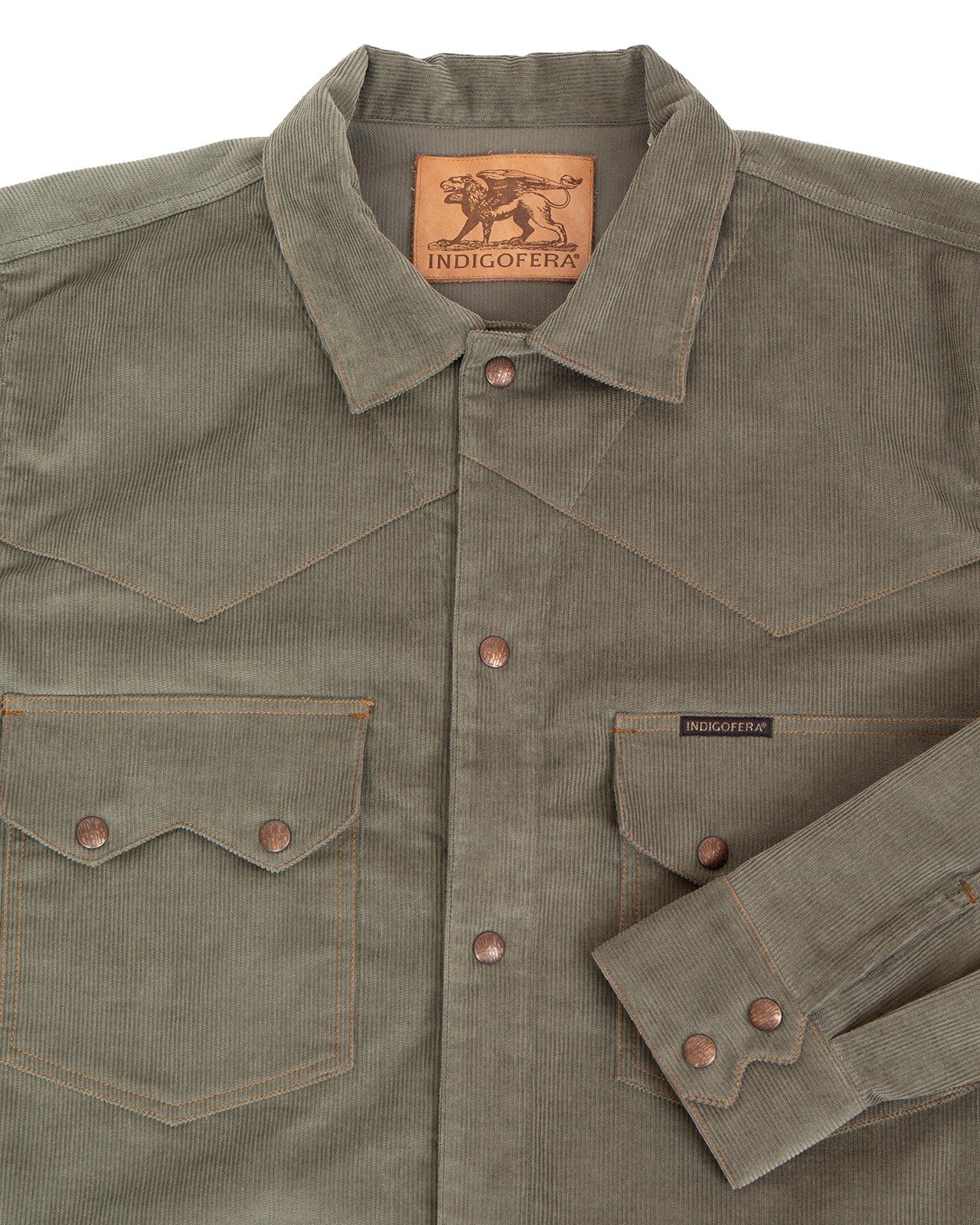 Indigofera Cooper Shirt, 13W Corduroy, Stone Green