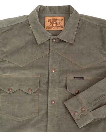 Indigofera Cooper Shirt, 13W Corduroy, Stone Green