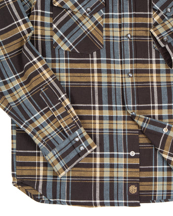 Indigofera Dawson Shirt, Flannel Check, Brown / Olive / Turquoise / Ecru