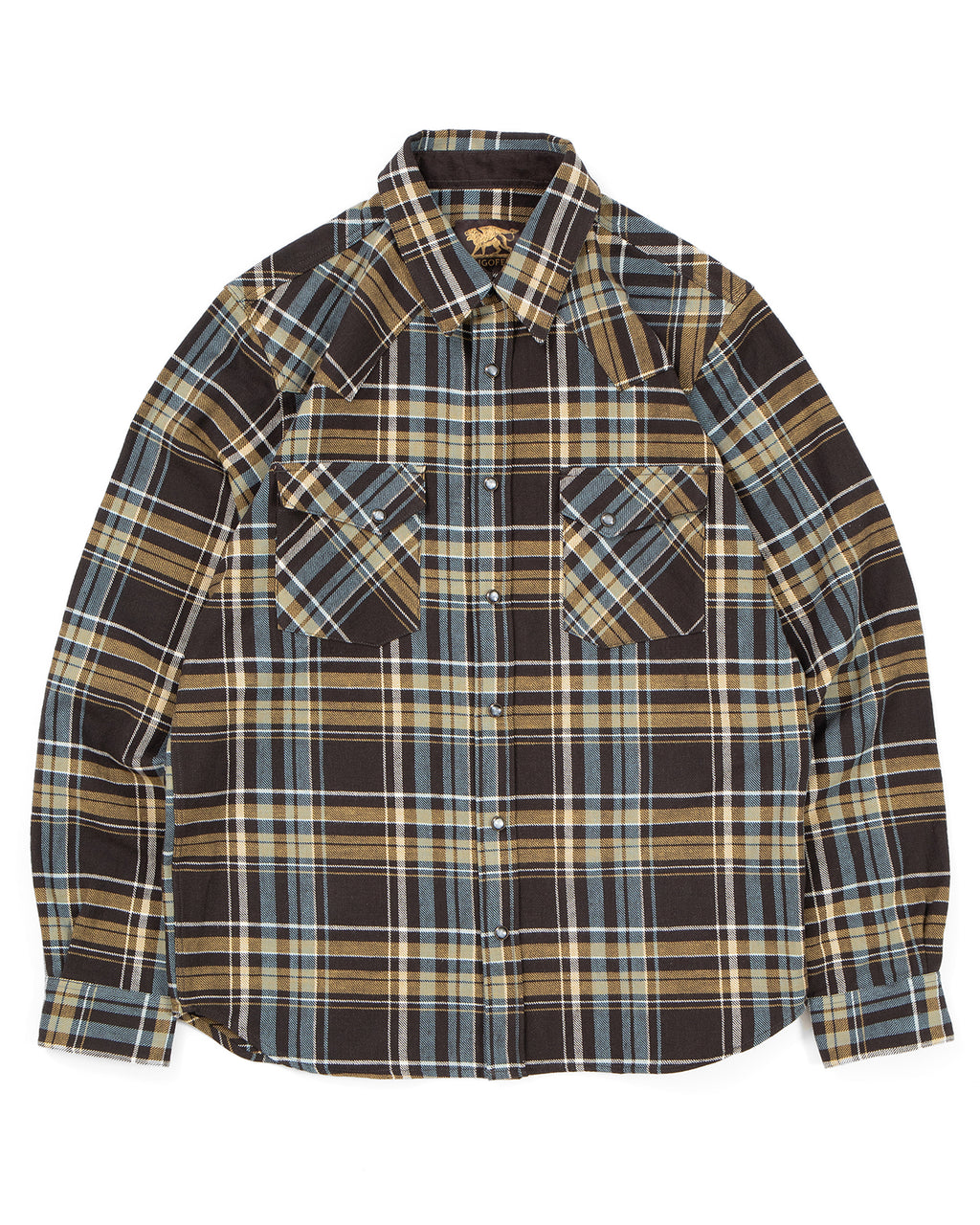 Indigofera Dawson Shirt, Flannel Check, Brown / Olive / Turquoise / Ecru