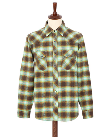 Indigofera Dawson Shirt, Check Flannel, Brown / Yellow / Turquoise