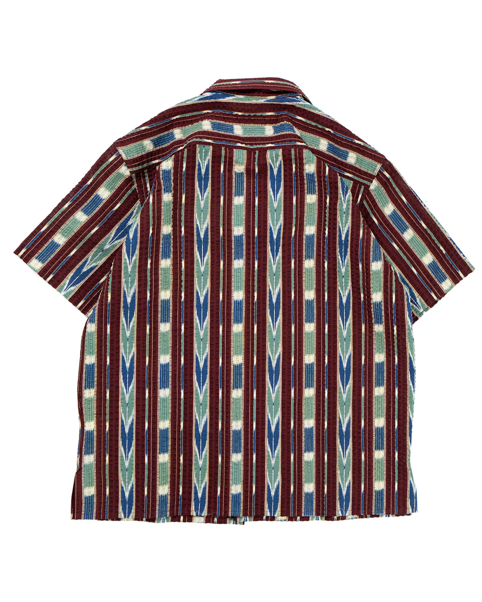 Indigofera Deville Shirt, Printed Seersucker, Wine / Ecru