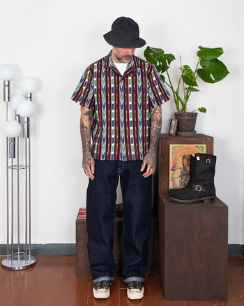 Indigofera Deville Shirt, Printed Seersucker, Wine / Ecru