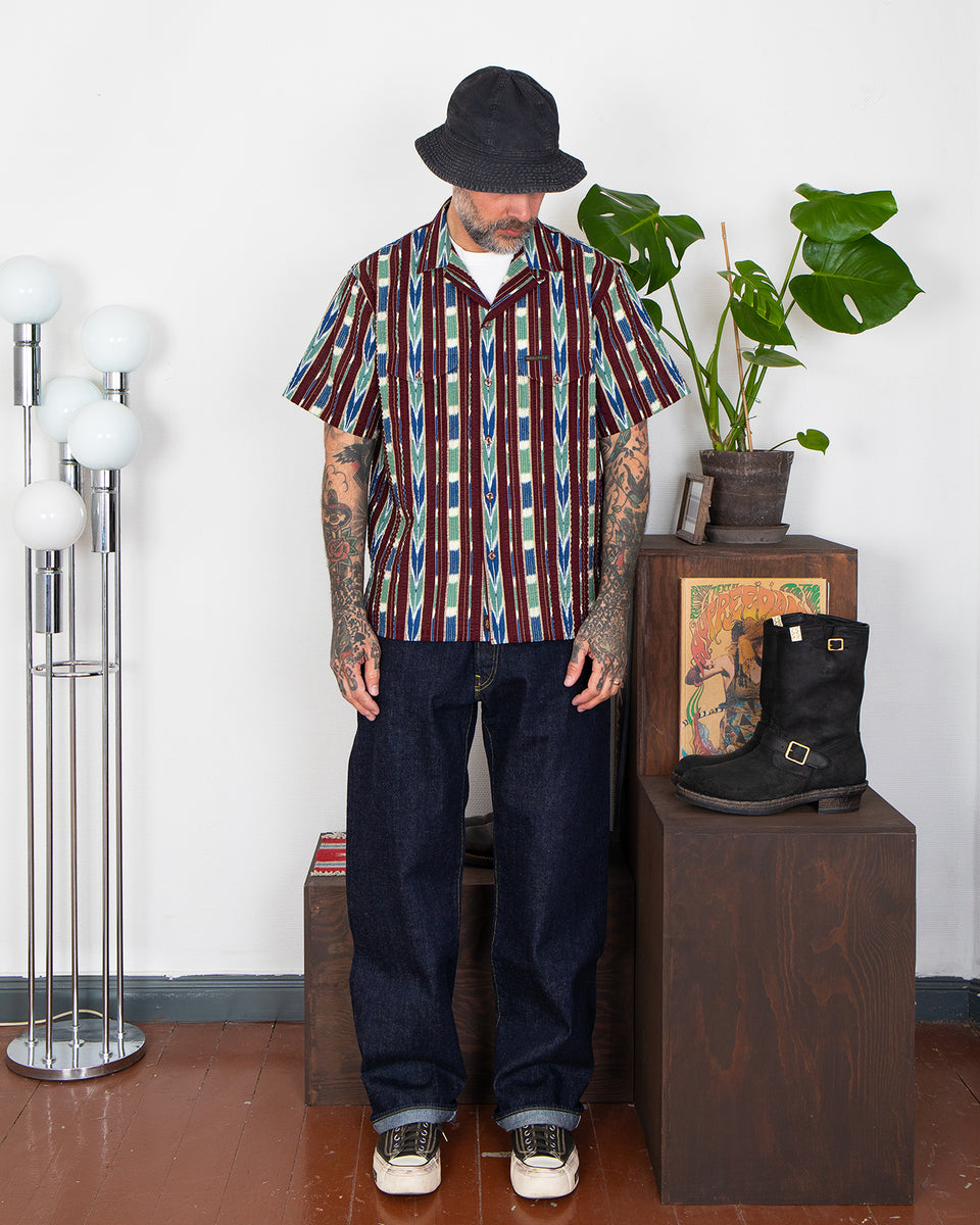 Indigofera Deville Shirt, Printed Seersucker, Wine / Ecru