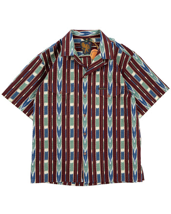 Indigofera Deville Shirt, Printed Seersucker, Wine / Ecru