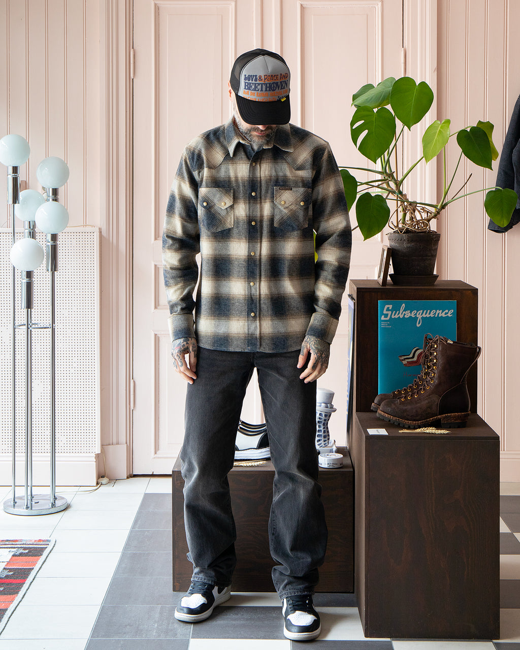 Indigofera Dollard Shirt, Flannel Check, Ecru / Beige / Grey