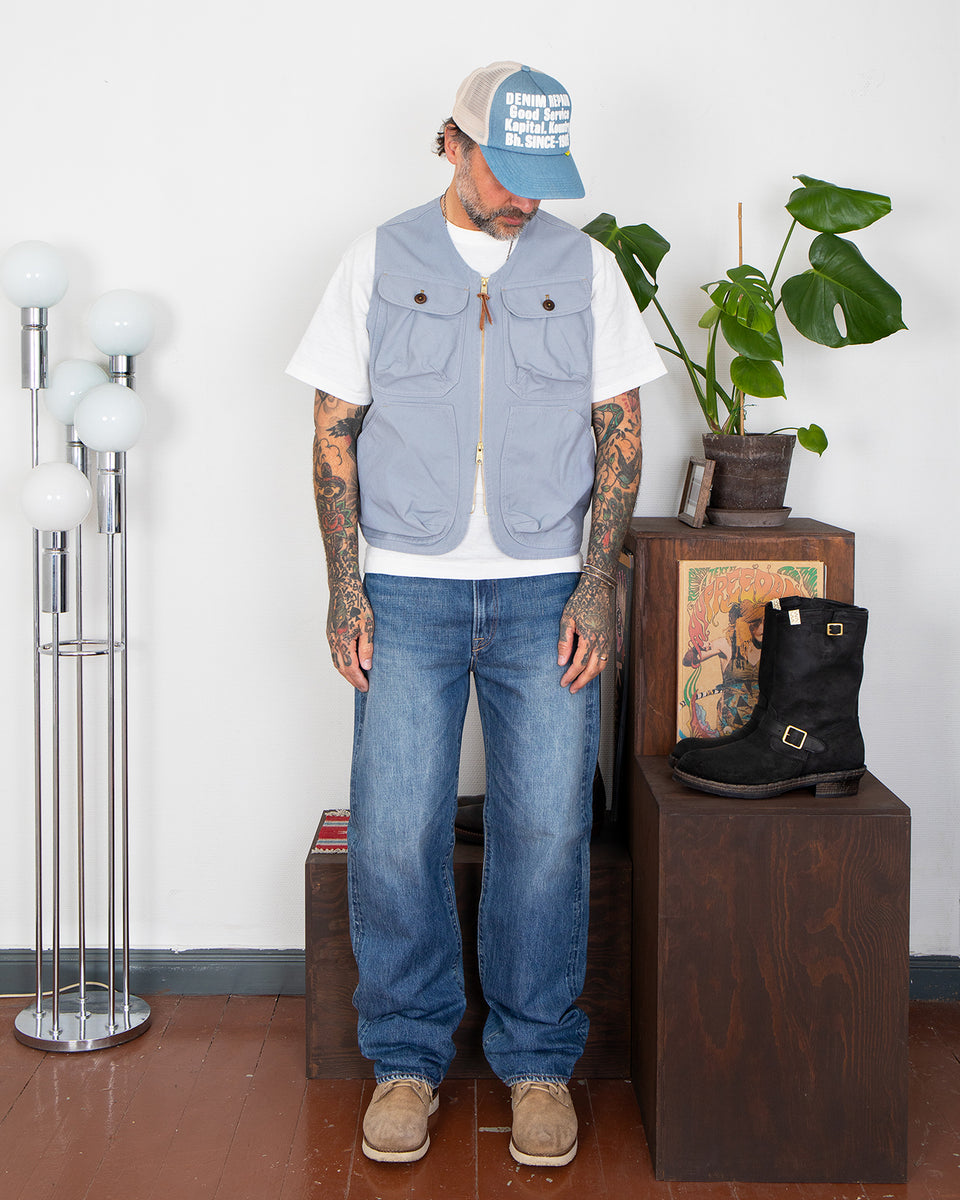 Indigofera Dryden Vest, Cotton Canvas, Dusty Blue
