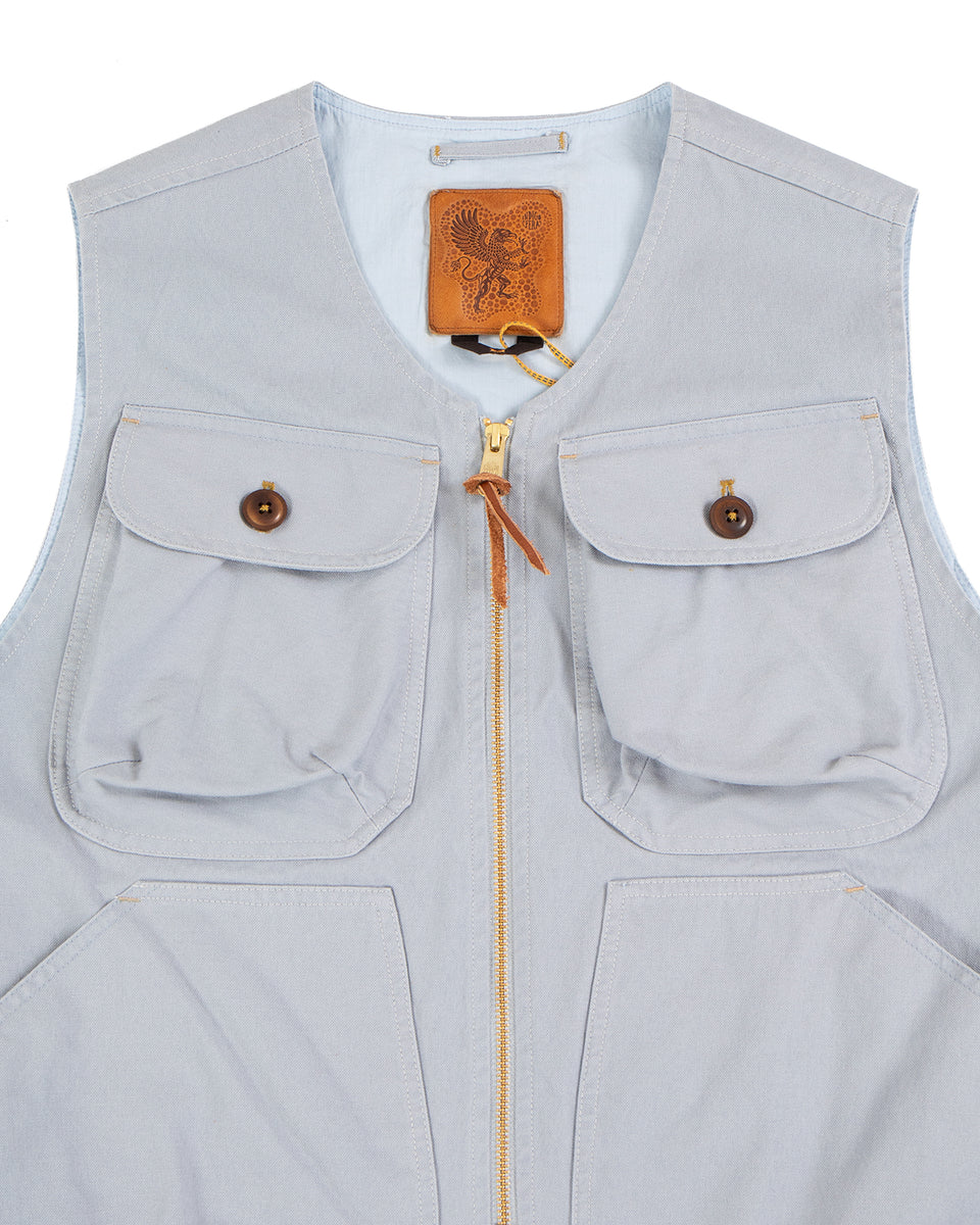 Indigofera Dryden Vest, Cotton Canvas, Dusty Blue