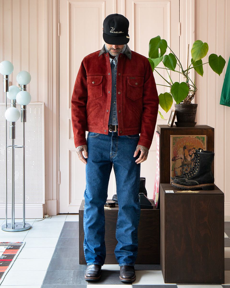 Indigofera Fargo Quarter Leather Jacket, Roughout Wine