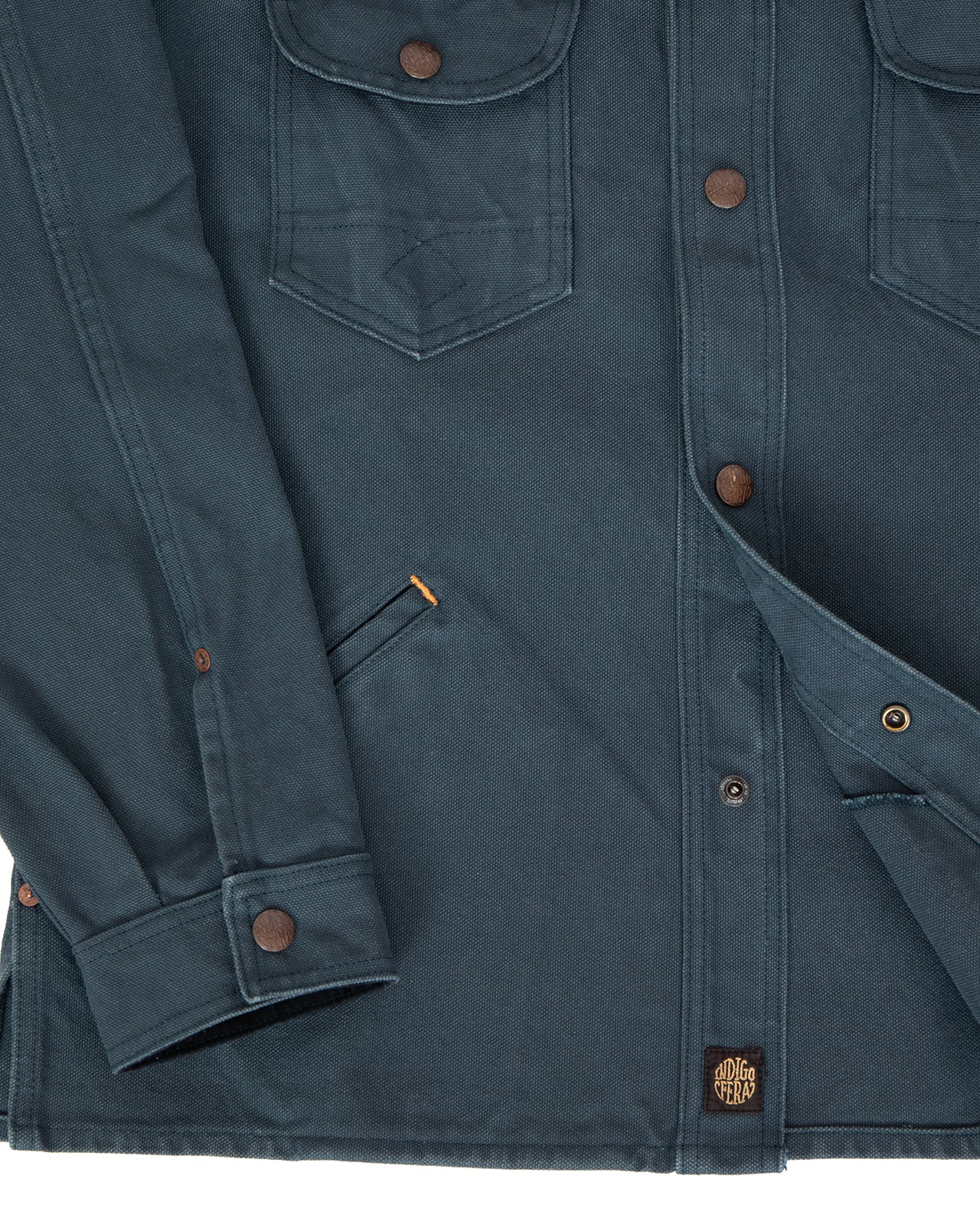 Indigofera Fargo Trucker Jacket, Smithson Canvas, Petrol