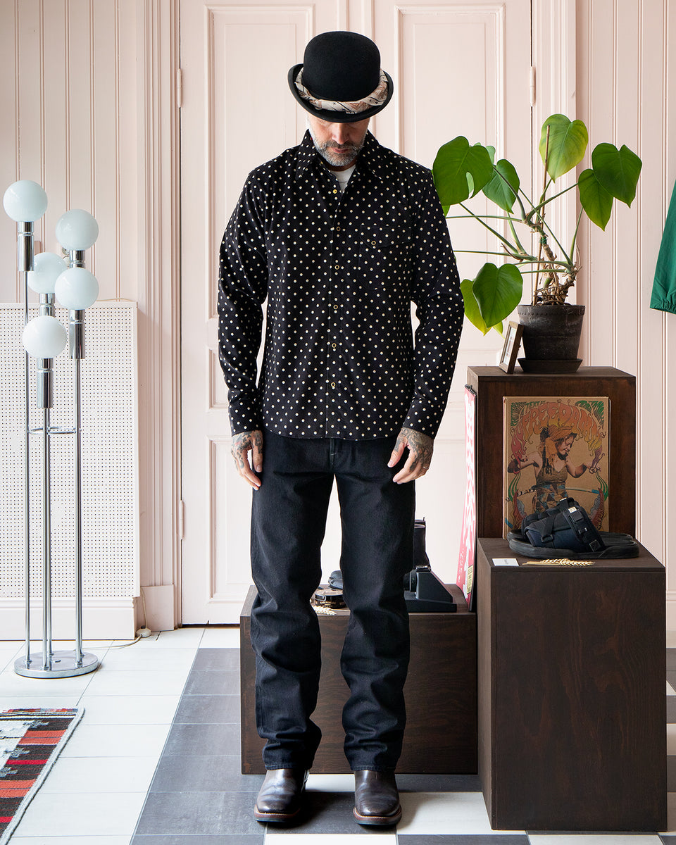 Indigofera Ike Shirt, Corduroy Polkadot, Black