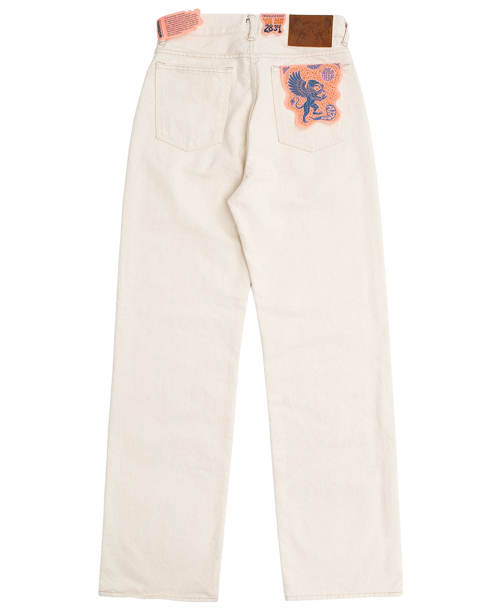 Indigofera Roslyn Jeans, Uneven Broken Twill, Ecru