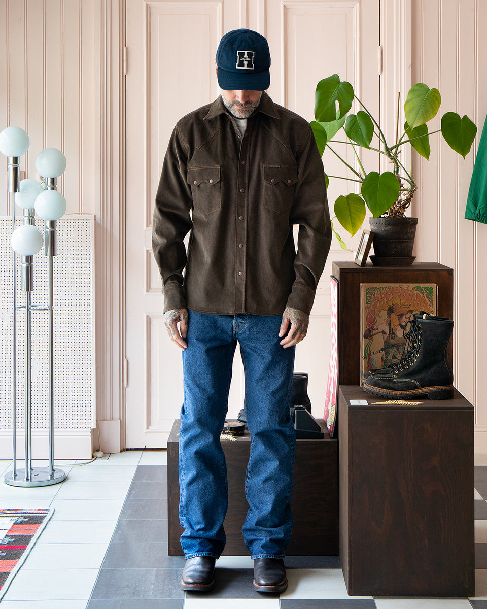Indigofera Ryman Corduroy Shirt, Dark Brown / Green