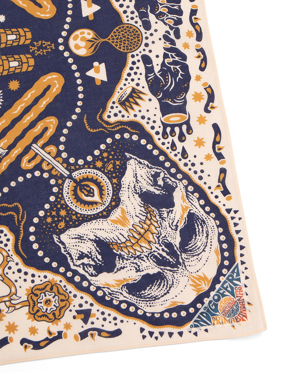 Indigofera Tarot XIII Bandana, Offwhite / Blue