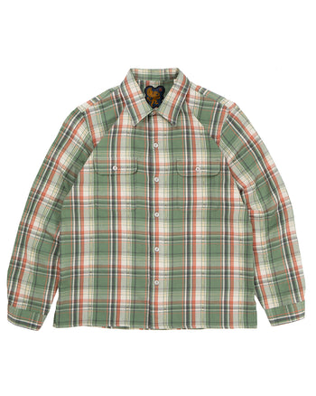 Indigofera Webster Shirt, Jacquard Flannel, Green / Beige Check