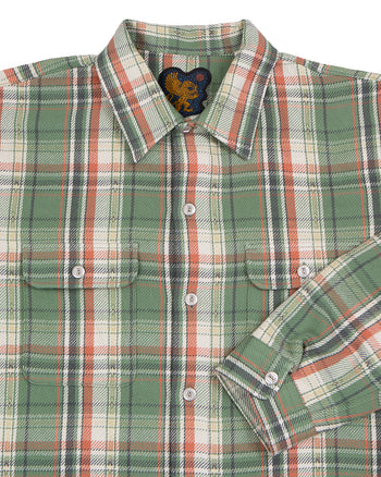 Indigofera Webster Shirt, Jacquard Flannel, Green / Beige Check
