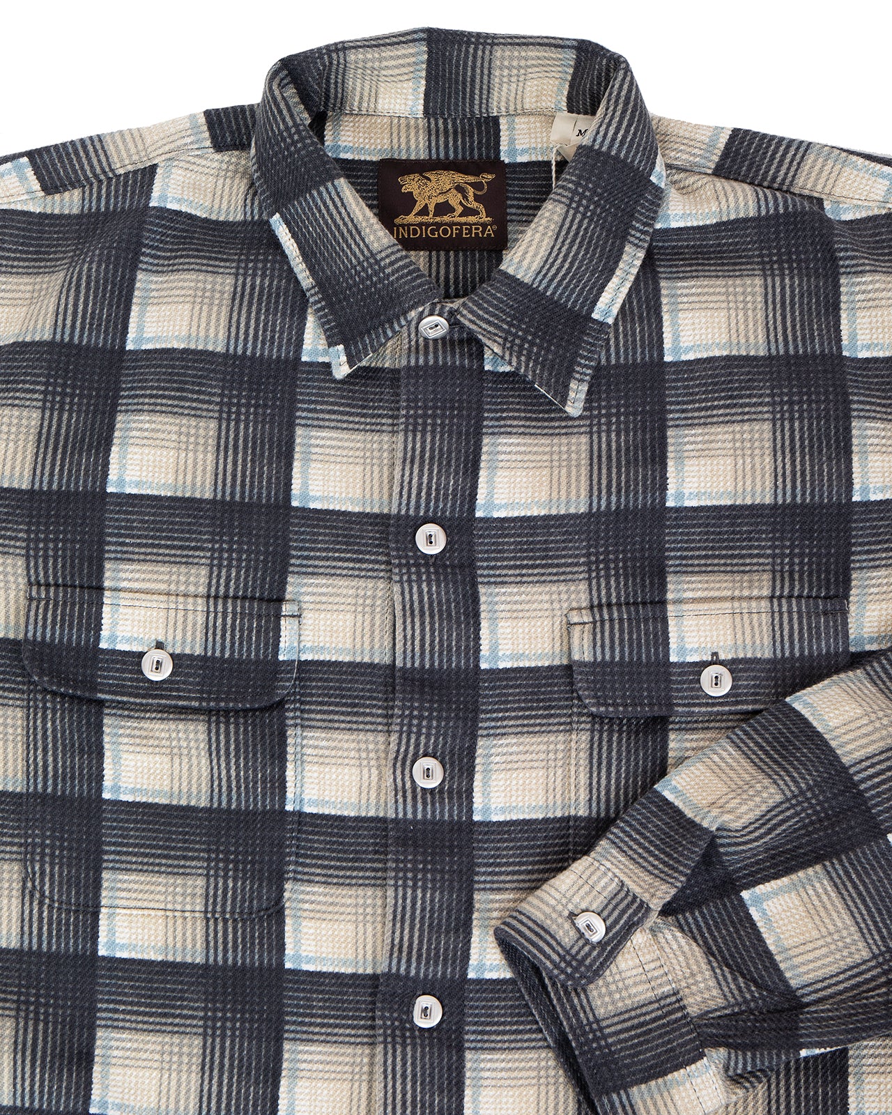 Indigofera Webster Shirt, Printed Check, Grey / White / Beige / Blue