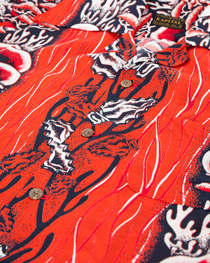 Kapital Silk Rayon Souffle & Arrowhead Wrangle Collar Aloha, Red