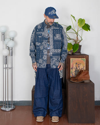 Kapital Viyella Flannel Bandanna Husky Western Shirt, Navy