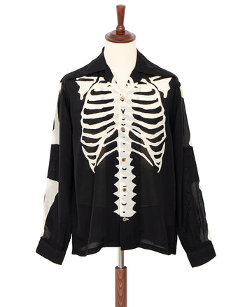 Kapital Silk Rayon Bone Wrangle Collar Shirt, Black