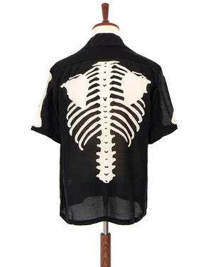 Kapital Silk Rayon Bone Wrangle Collar Aloha Shirt, Black