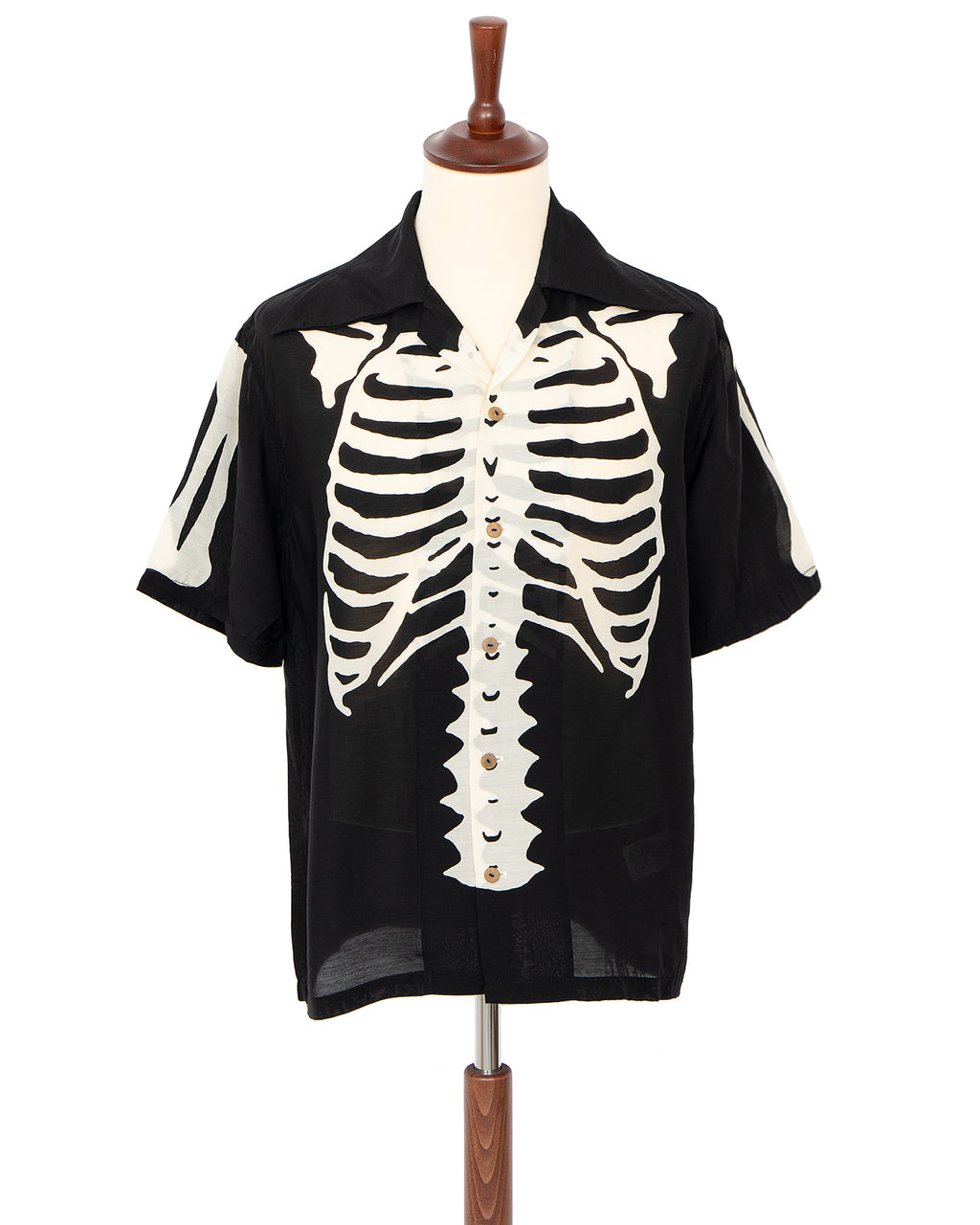 Kapital Silk Rayon Bone Wrangle Collar Aloha Shirt, Black