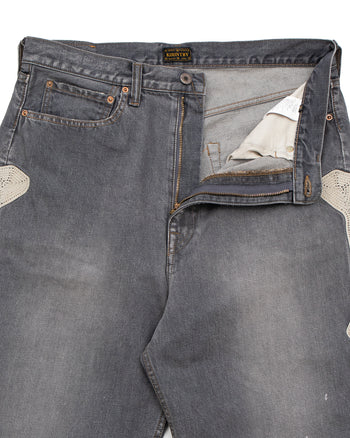 Kapital 14oz Black Denim 5P Shorts, Bone