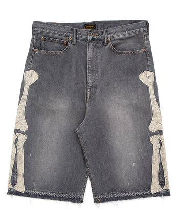 Kapital 14oz Black Denim 5P Shorts, Bone