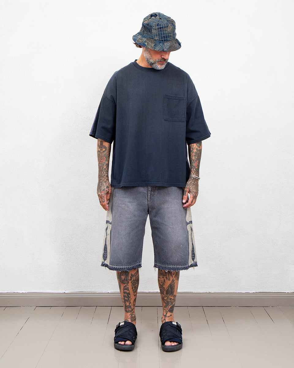 Kapital 14oz Black Denim 5P Shorts, Bone