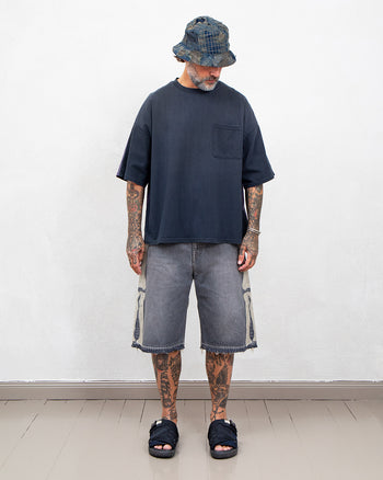 Kapital 14oz Black Denim 5P Shorts, Bone