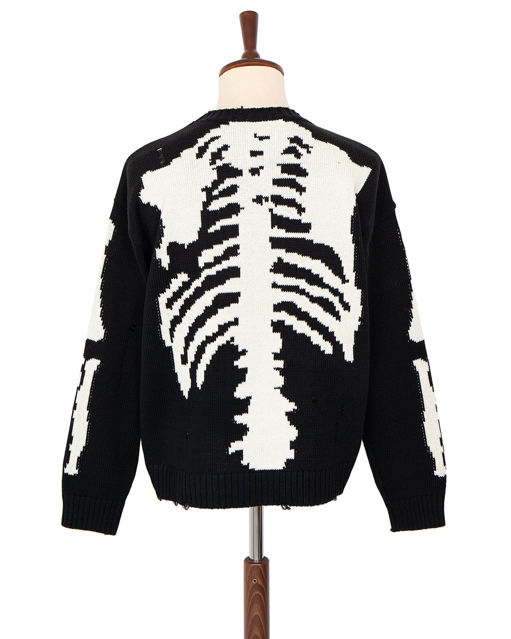 Kapital 5G Cotton Knit Bone Crew Sweater, Black