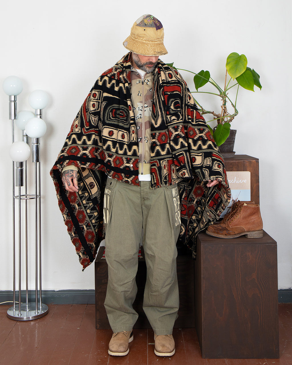 Kapital Fulling Wool Blanket, Alaska Raven, Orange