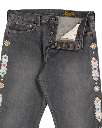 Kapital 14oz Black Denim 5P Monkey Cisco, Studs