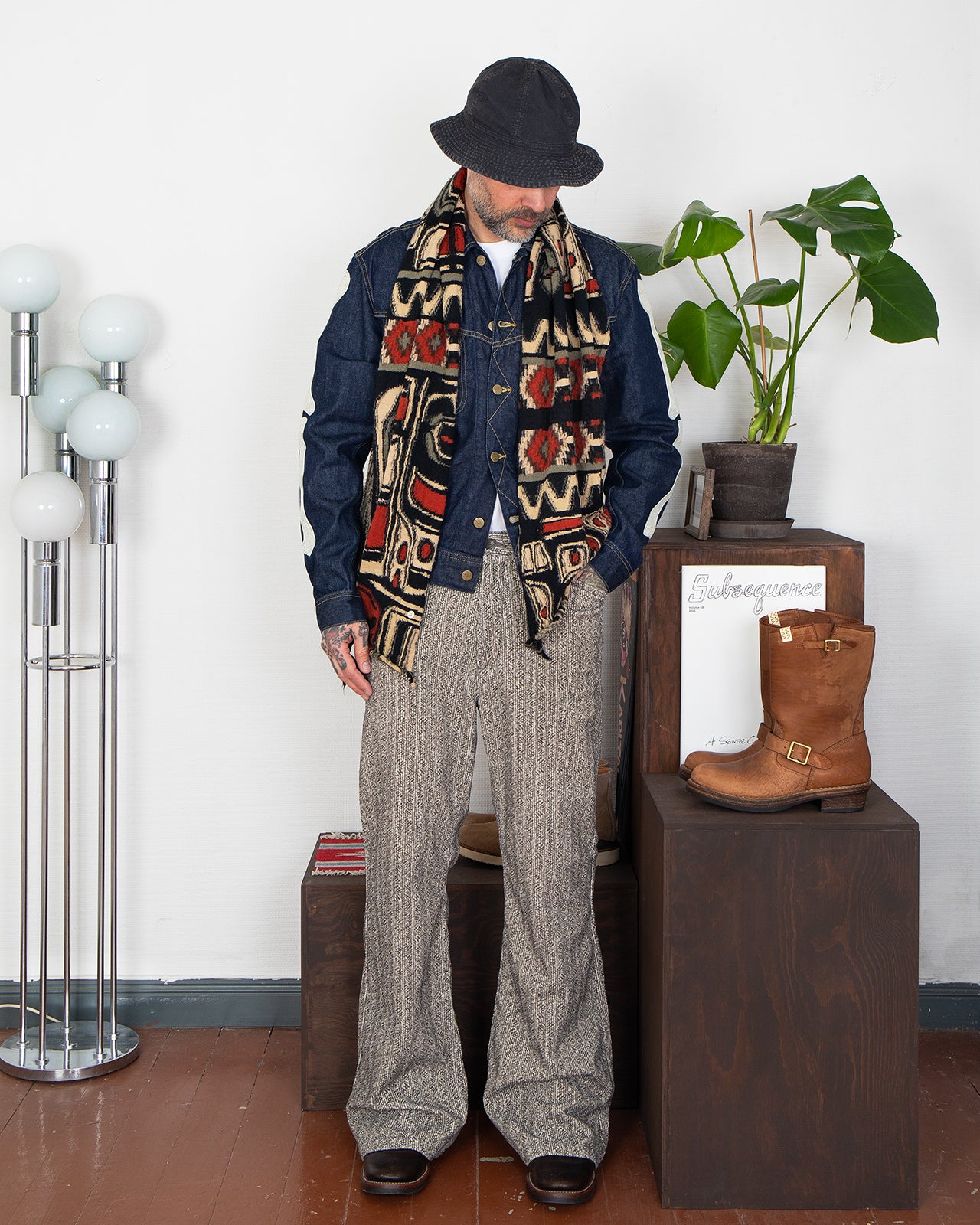 Kapital 8W Corduroy Dawson-Stripe Frisko Flare Pants, Grey