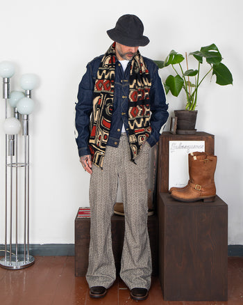 Kapital 8W Corduroy Dawson-Stripe Frisko Flare Pants, Grey