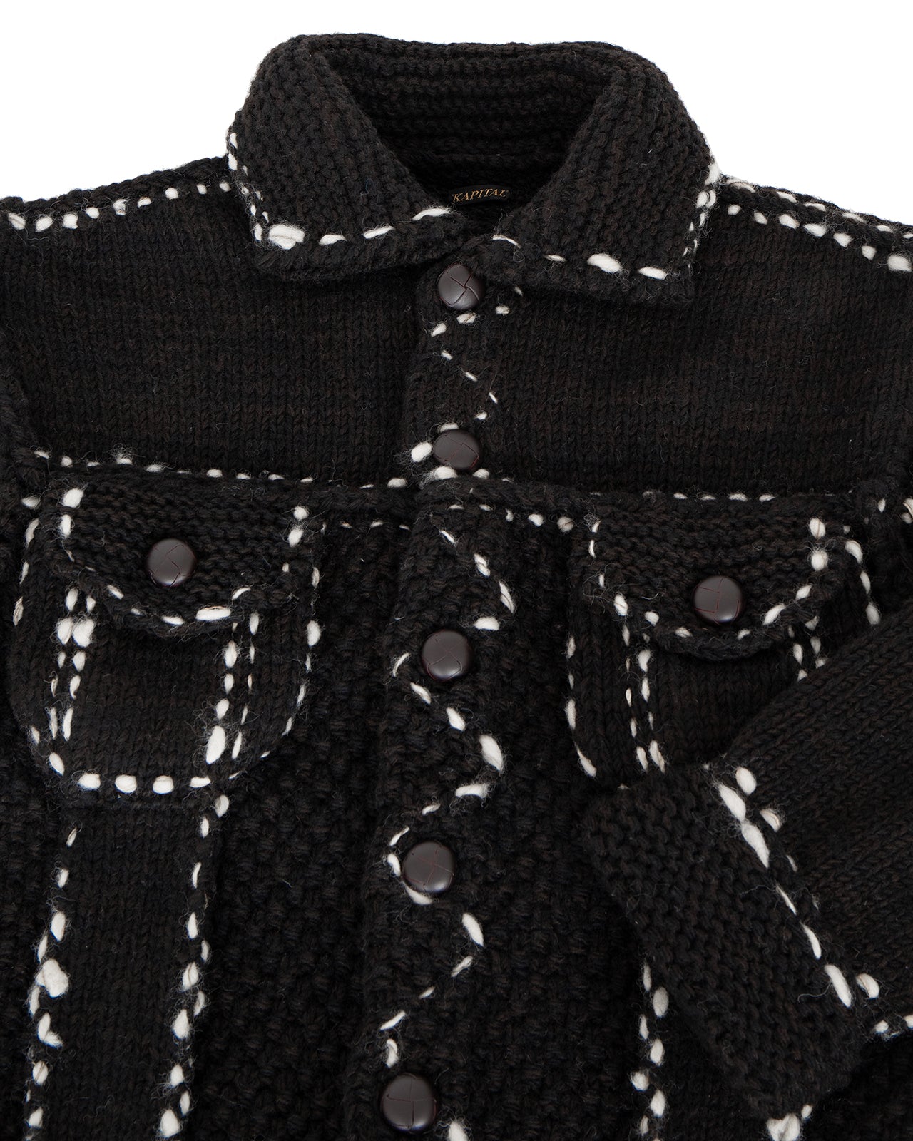 Kapital Wool Hand Knit Cowichan G-Jean Jacket, Black