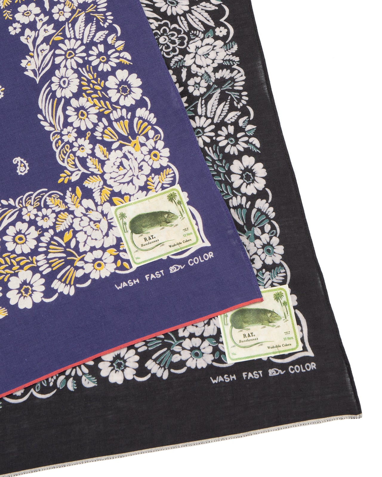 Kapital Fastcolor Selvedge Bandana, Churchill Garden, Black