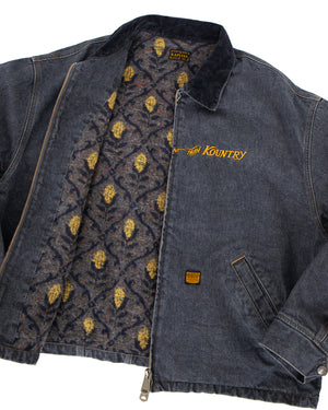 Kapital 14oz Black x Ecru Denim T-Back Drizzler Jacket, Working Embroidery
